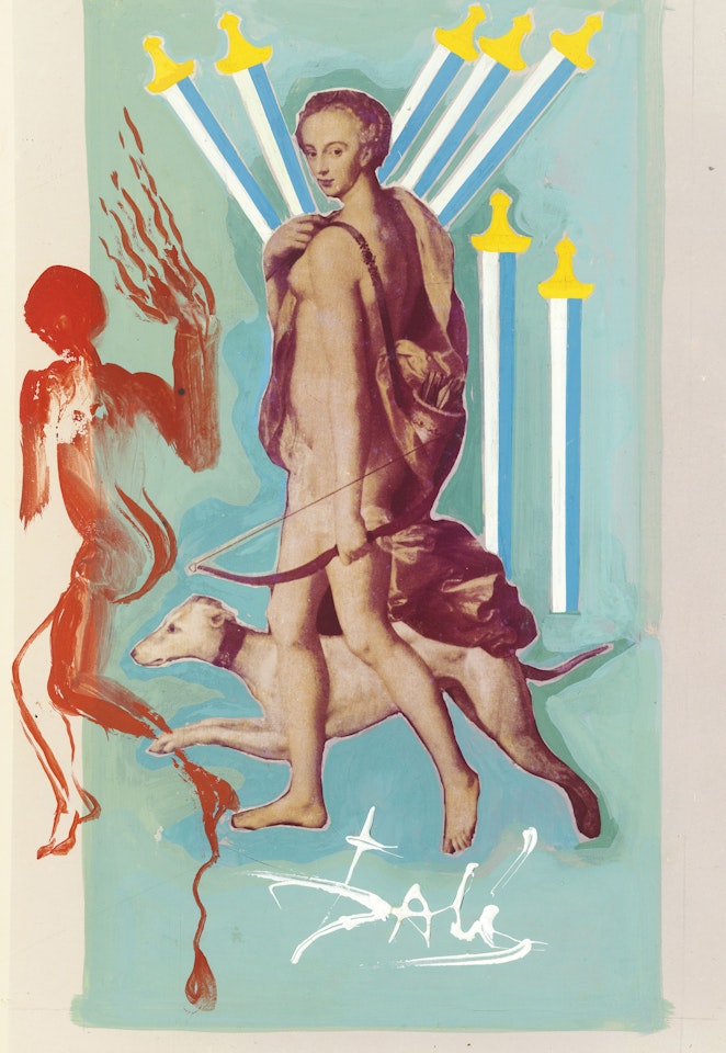 Sept d'épée, arcane mineur, projet pour le jeu de carte Le Tarot Universel de Salvador Dalí by Salvador Dali