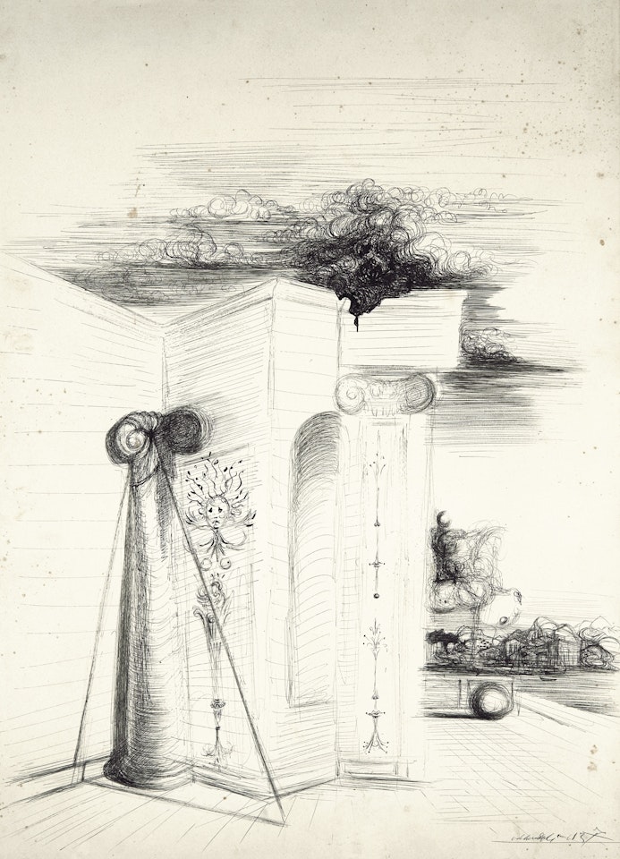 Étude d’architecture avec port à l’arrière-plan by Salvador Dali