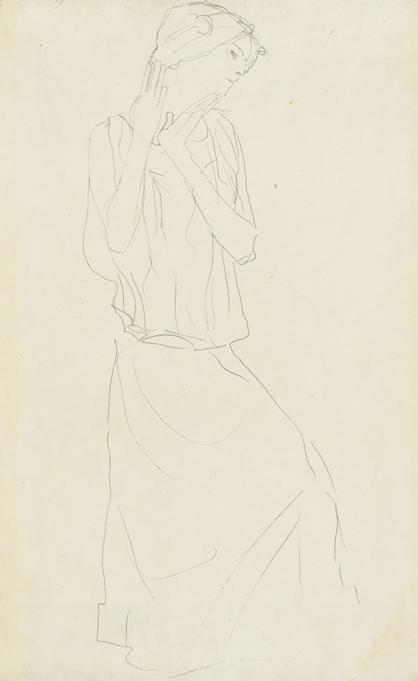 Stehend mit erhobenem Unterarmen nach rechts (Studie für die Tänzerin/Die Erwartung) by Gustav Klimt