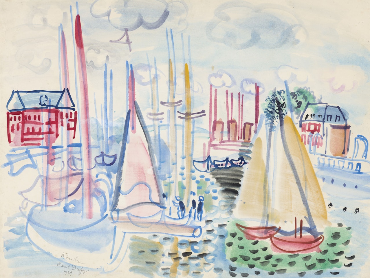 Voiliers dans le port de Deauville by Raoul Dufy