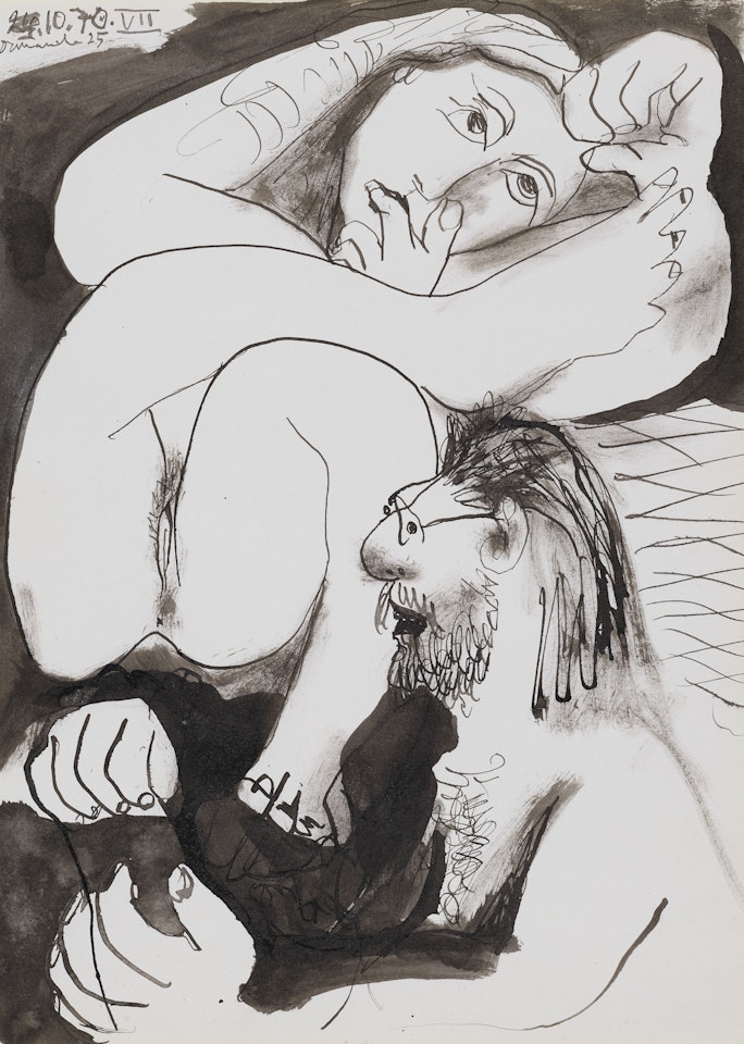 Homme barbu et femme nue by Pablo Picasso