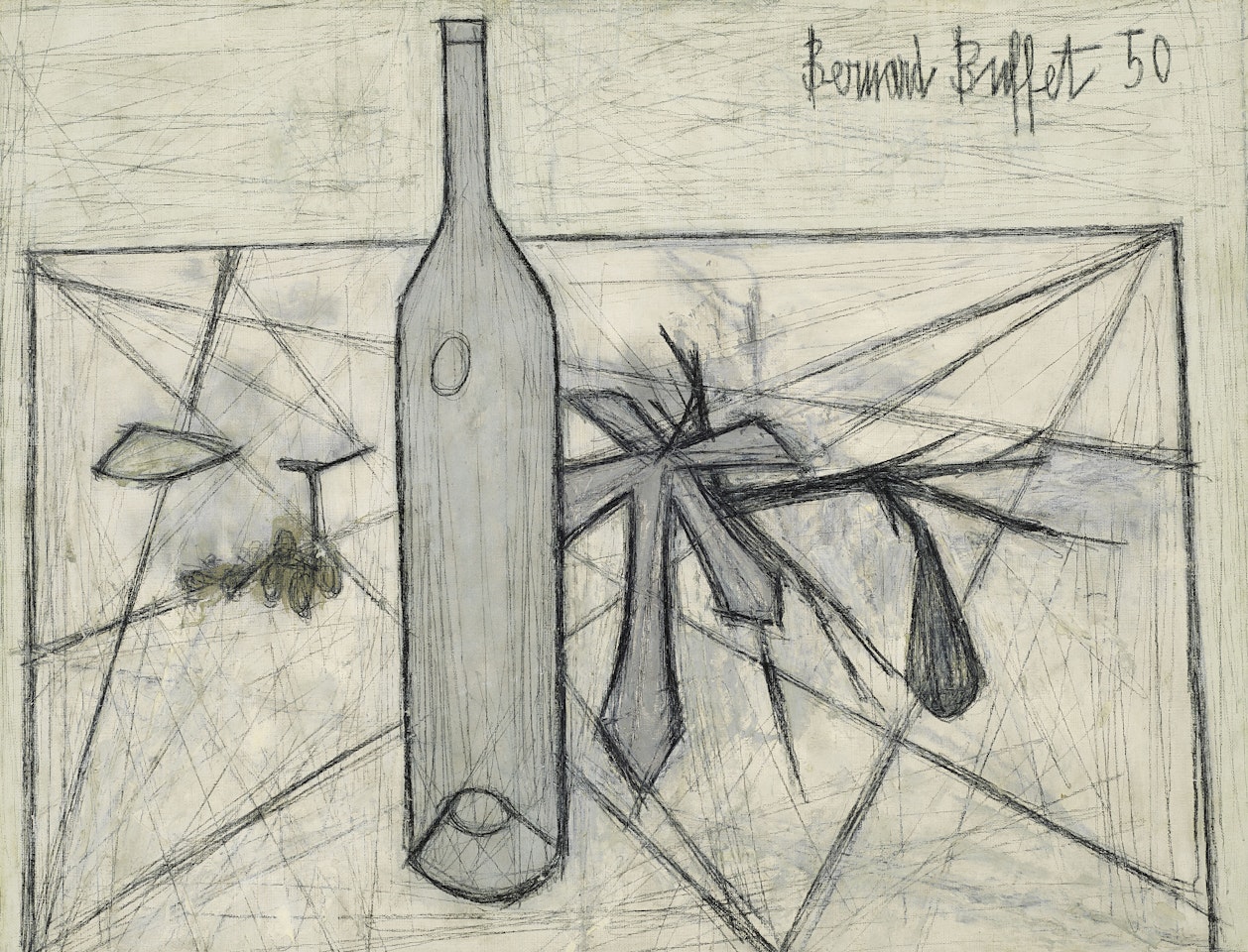 Bouteille et feuille de figuier by Bernard Buffet