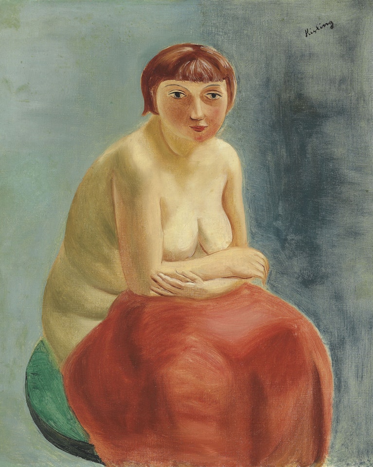 Nu assis à la draperie rouge by Moïse Kisling