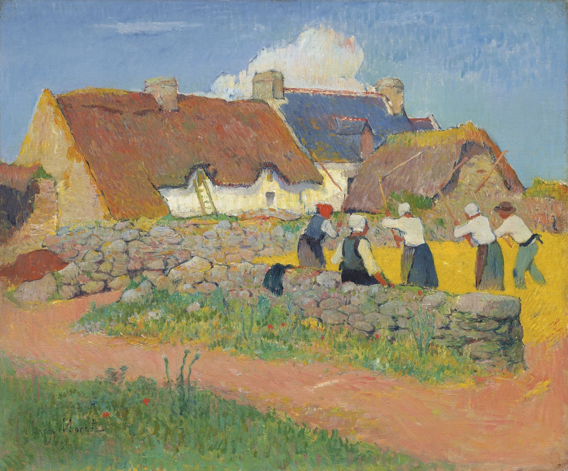 Le battage du blé au village by Henry Moret