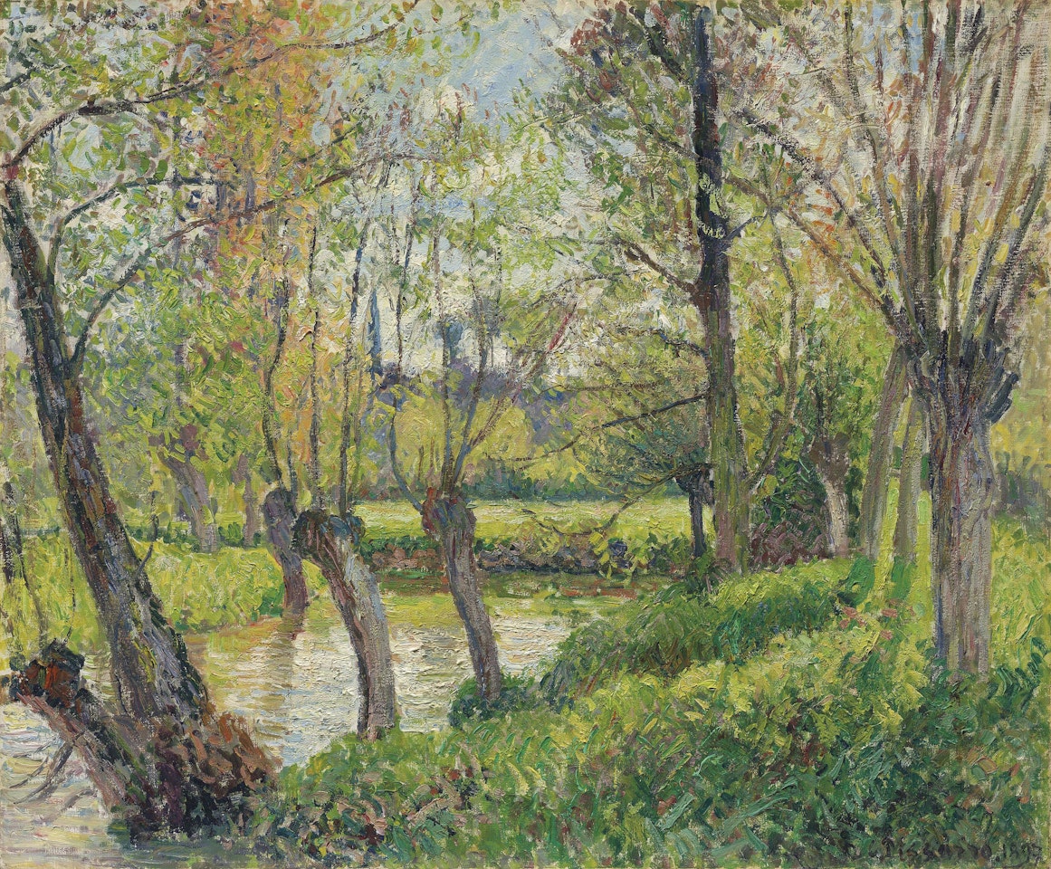 Bords de l'Epte à Êragny, soleil couchant by Camille Pissarro