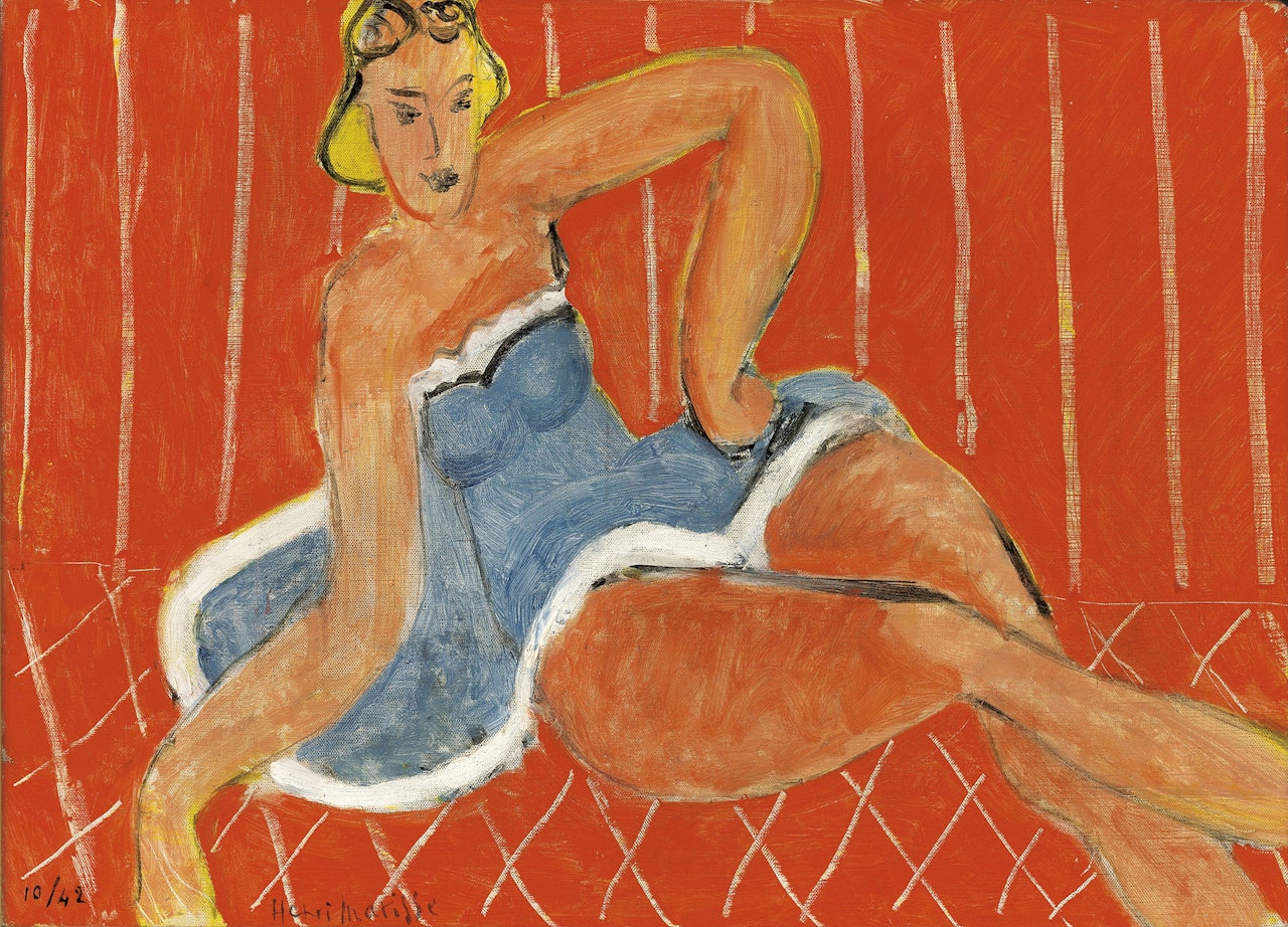 Danseuse assise sur une table, fond rouge by Henri Matisse
