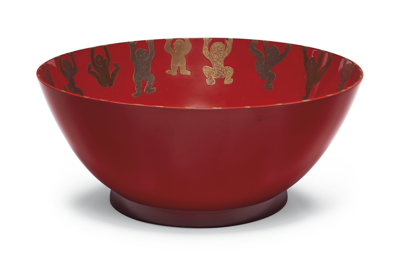 A CONTEMPORARY RED AND GILT LACQUER BOWL, BY SUZUKI MUTSUMI (1942-2009) by Anonymous