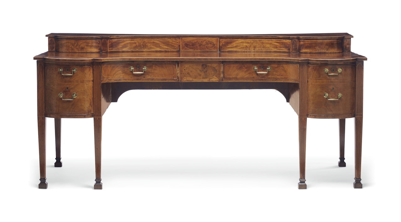 A GEORGE III MAHOGANY CROSSBANDED AND LINE-INLAID SIDEBOARD by Anonymous