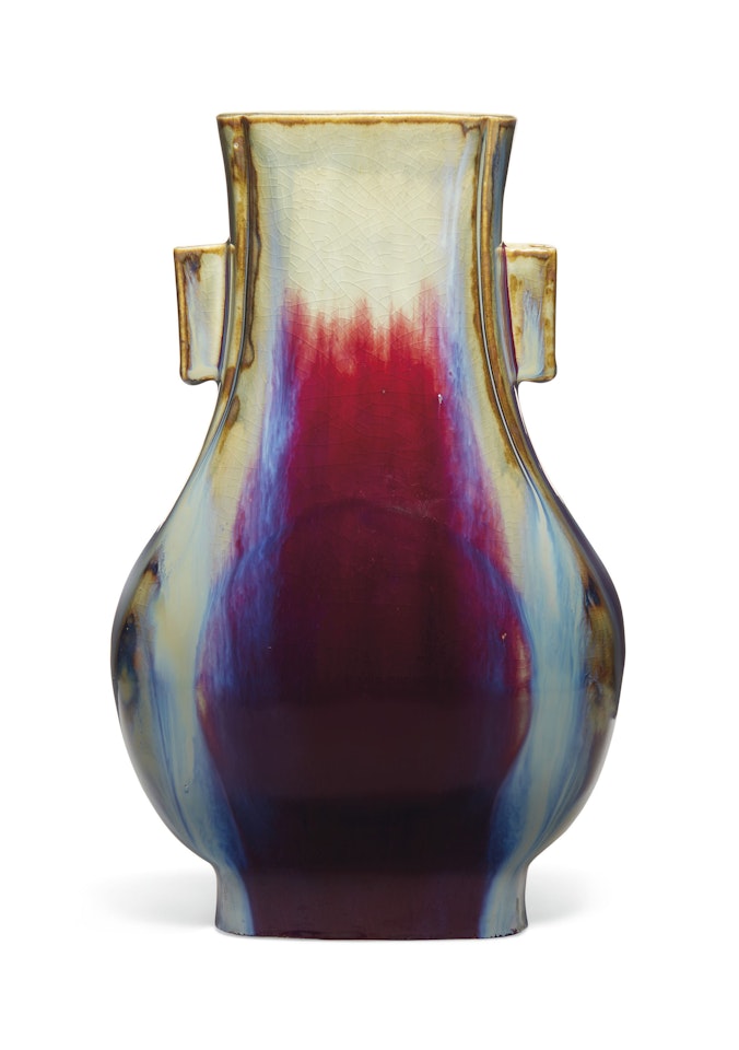 A FLAMBÉ-GLAZED FACETED HU-FORM VASE, FANGHU by Anonymous
