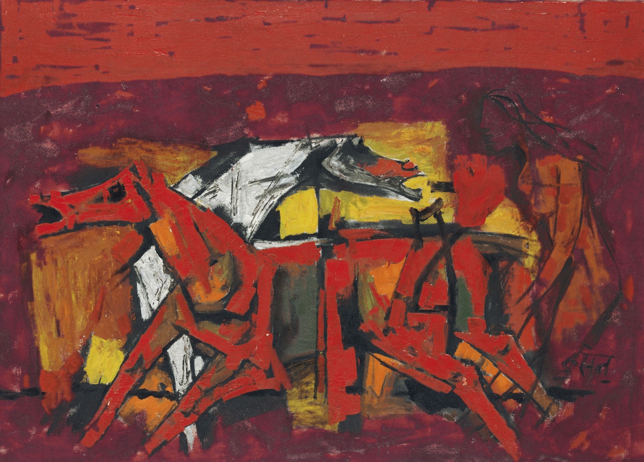 Untitled (Red Horses) by M.F. Husain
