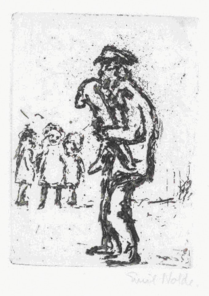 Strassenmusikant und Kinder by Emil Nolde