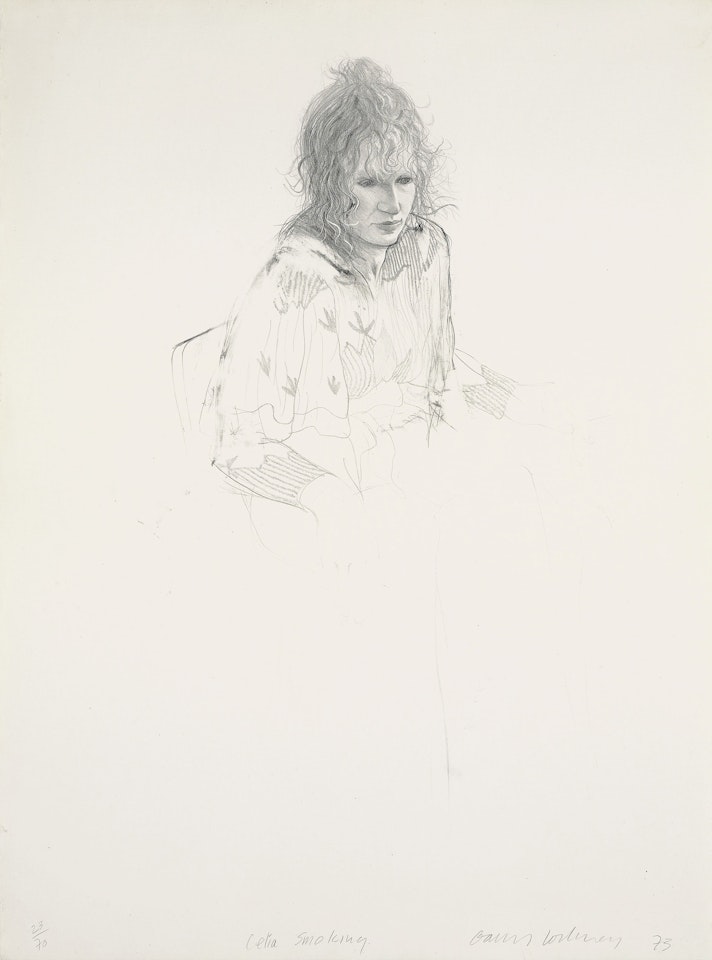 Celia smoking by David Hockney