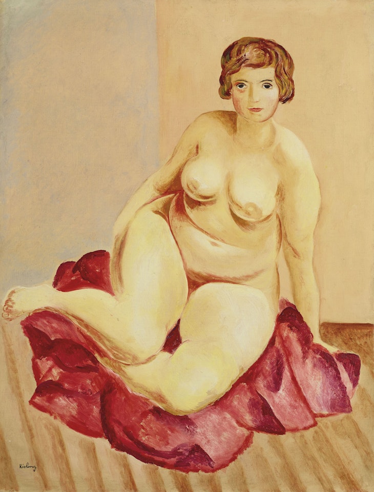 Nu assis à la draperie rouge by Moïse Kisling