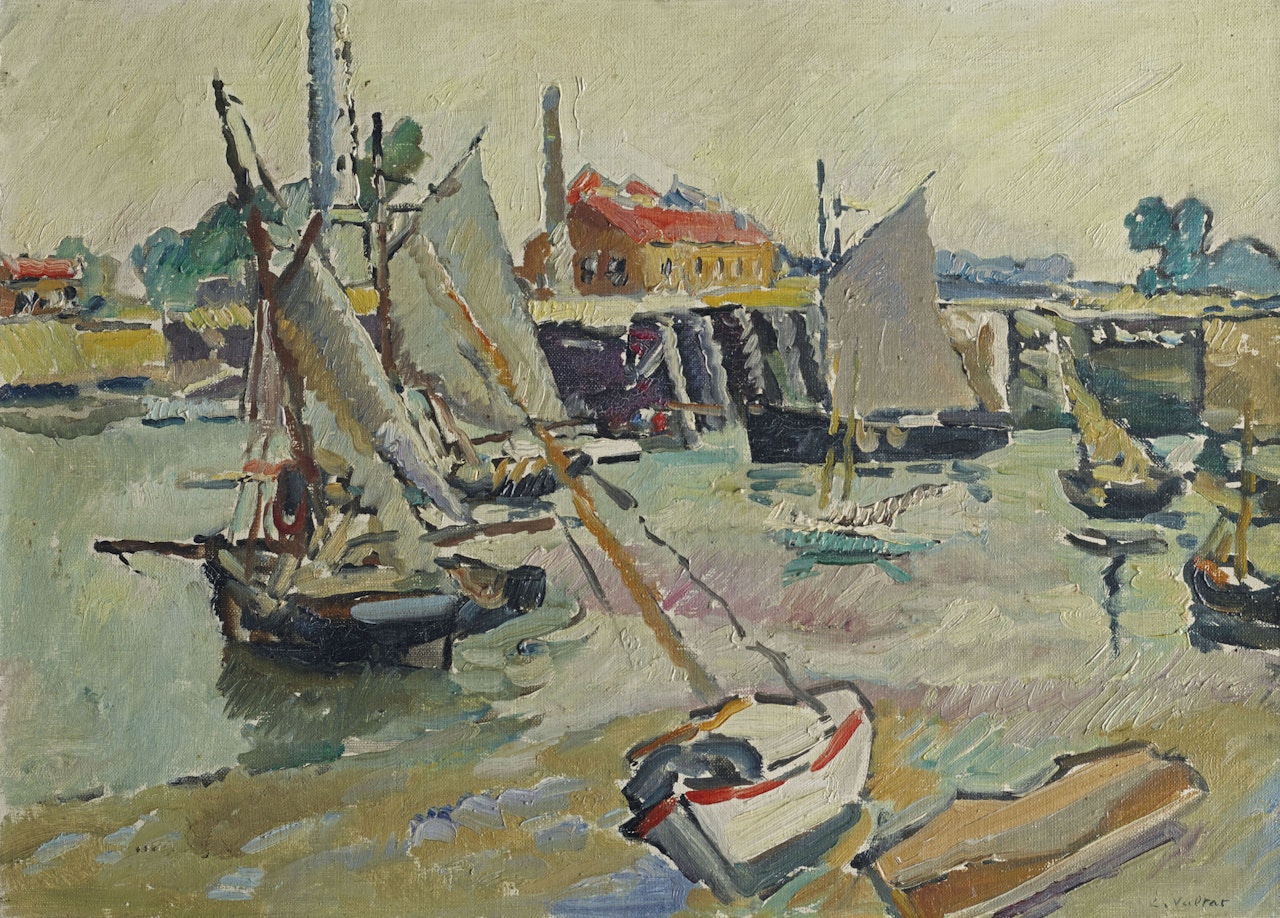 Voiliers au port à marée basse, Ouistreham by Louis Valtat