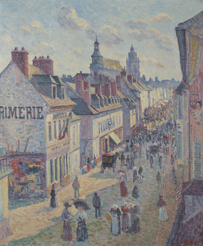 Jour de marché à Gisors (rue Cappeville) by Maximilien Luce