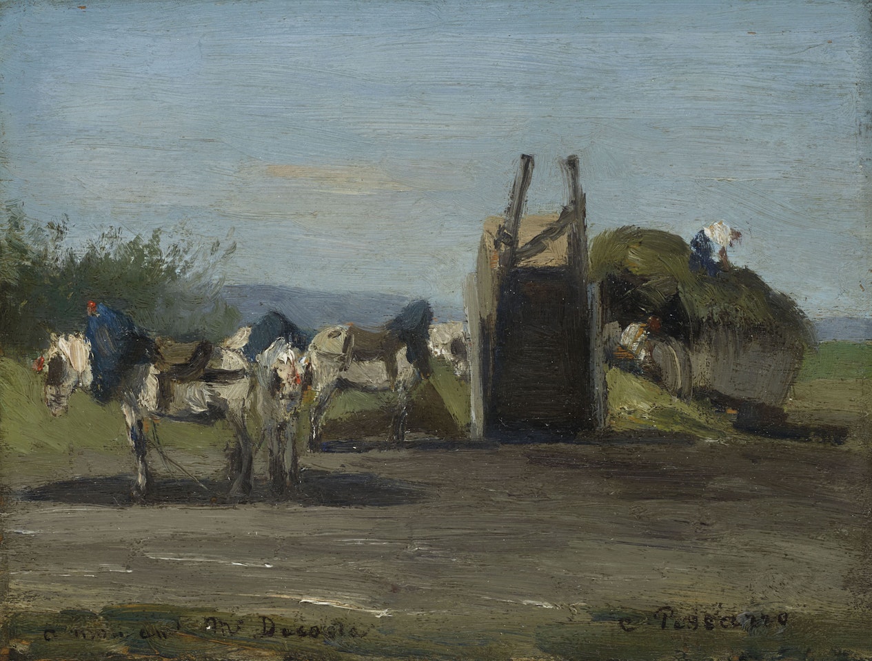 Chevaux blancs et charrettes by Camille Pissarro