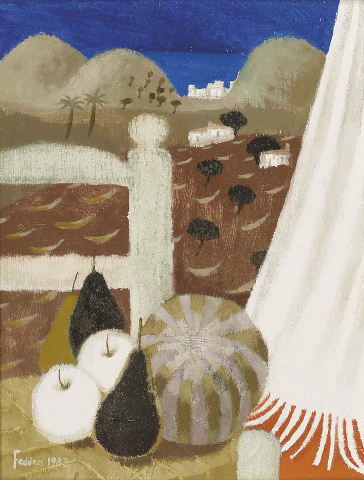Still life with melon and palm trees by Mary Fedden