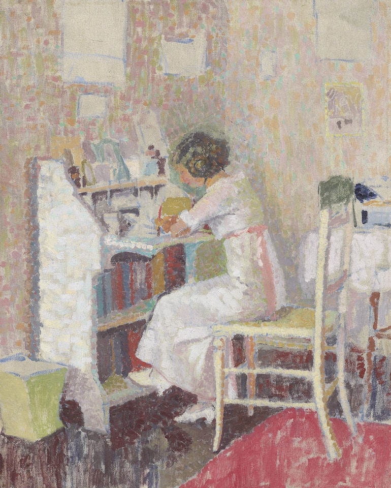 Girl sitting at a writing table by Malcolm Drummond
