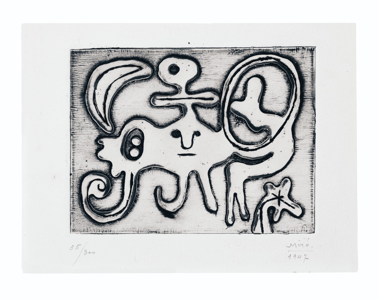 Femme et oiseau devant la lune, from Laurels Number One by Joan Miró