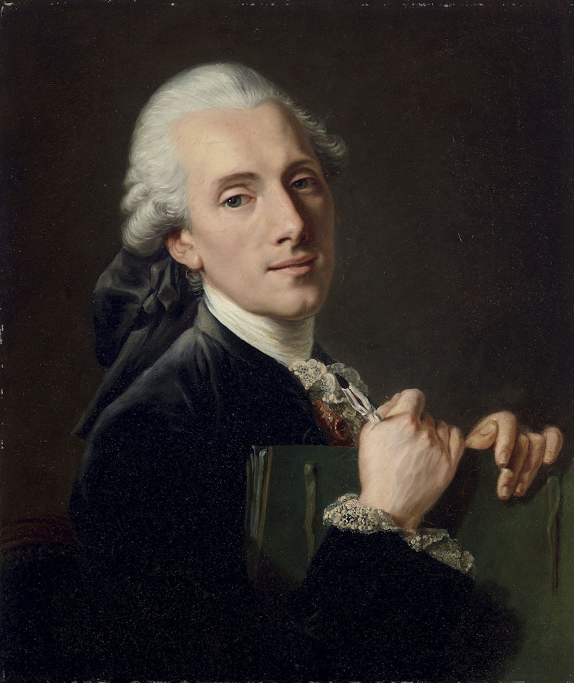 Portrait of an artist, possibly Joseph-Marie Vien (1716-1809), holding a portfolio and stylus, bust-length by French School