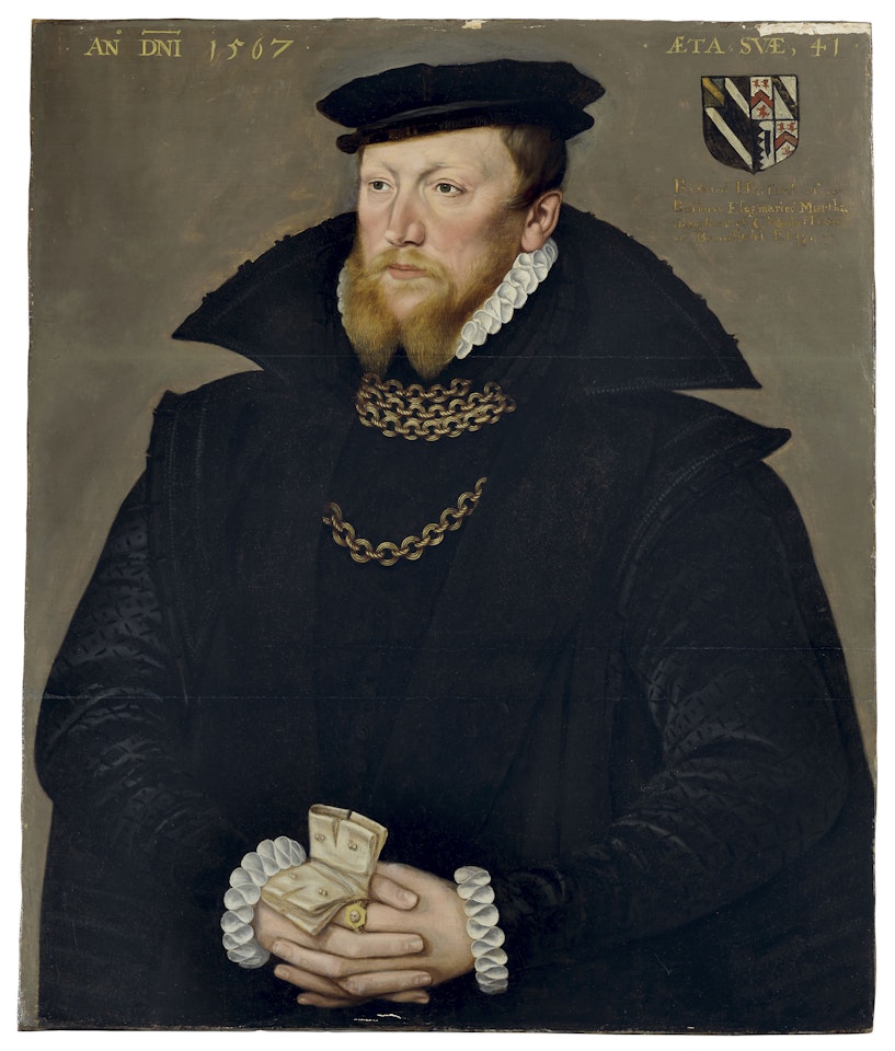 Portrait of Richard Harford of Bosbury (d. 1578), half length, aged 41 by English School