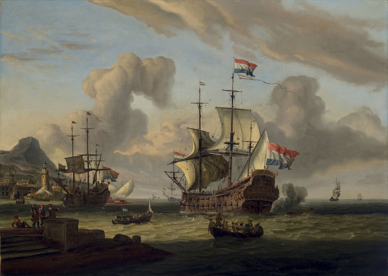 Dutch men-o’-war off the Mediterranean coast by Abraham Storck