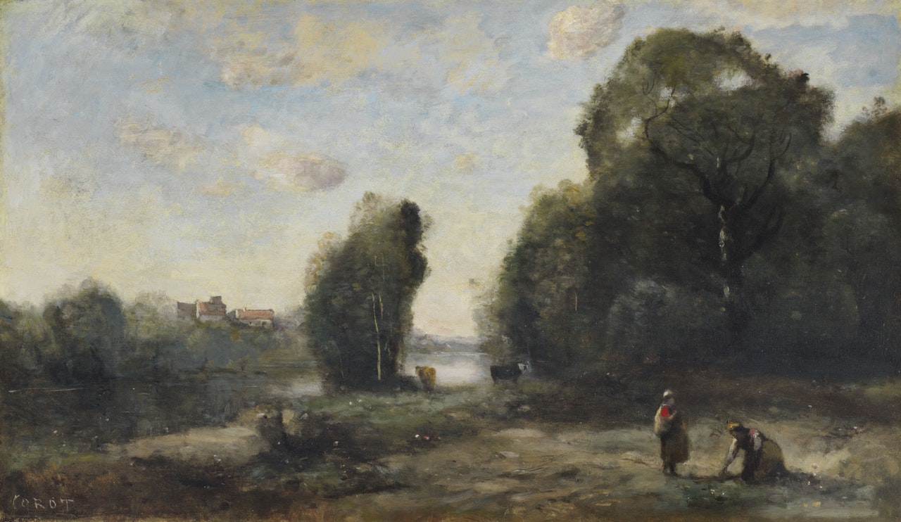 Prairie au bord d'une rivière by Jean Baptiste Camille Corot