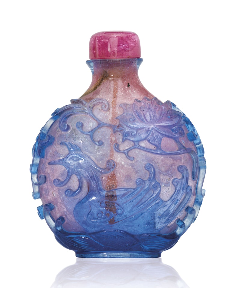 A BLUE AND PINK-OVERLAY GLASS SNUFF BOTTLE by Anonymous