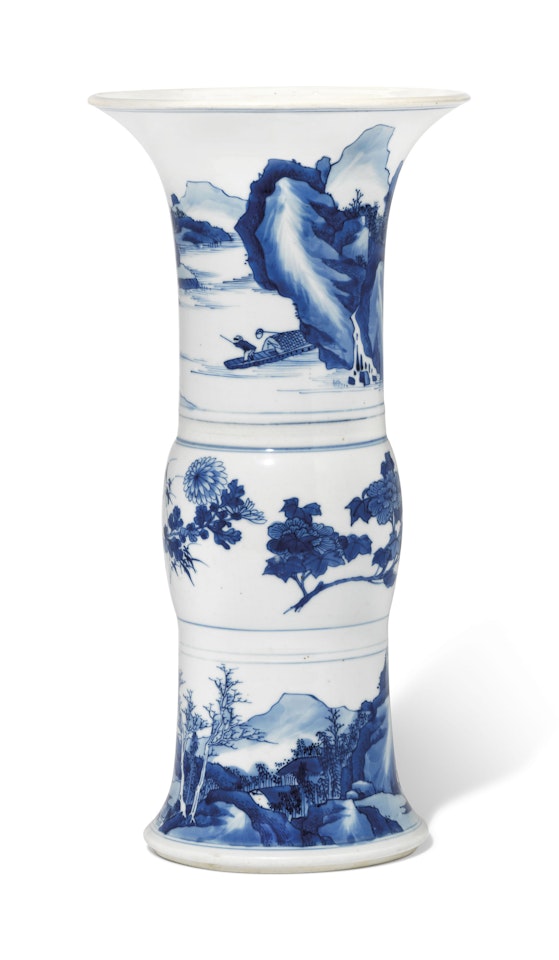 A BLUE AND WHITE GU-FORM 'LANDSCAPE' VASE by Anonymous