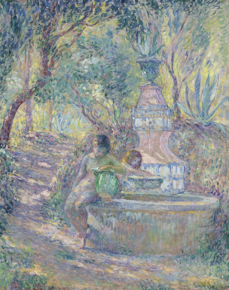 Saint-Tropez, deux jeunes filles à la fontaine by Henri Lebasque