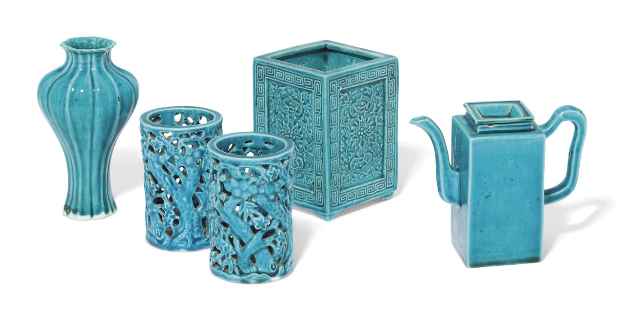 A COLLECTION OF FIVE CHINESE TURQUOISE-GLAZED VESSELS by Anonymous
