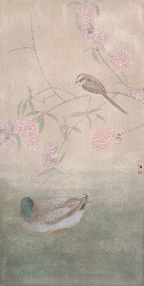 Peach Blossoms, Bird and Duck by Jiang Hongwei