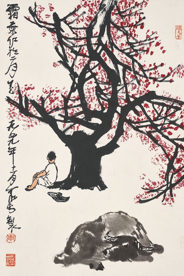 Boy and Buffalo under Plum Blossoms by Li Keran