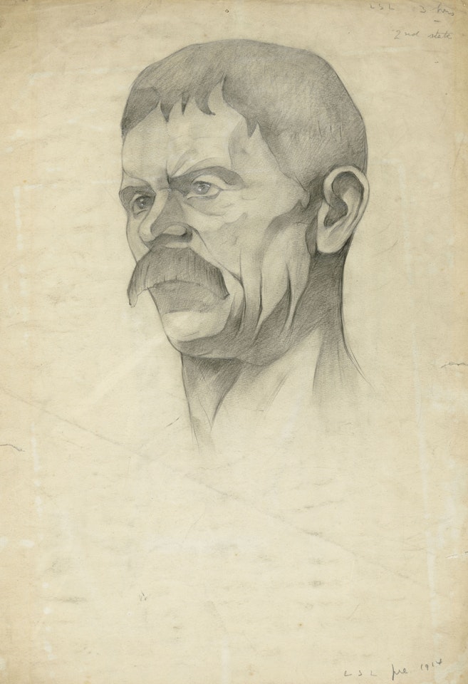 Portrait of a man with moustache (recto); Male torso study (verso) by Laurence Stephen Lowry