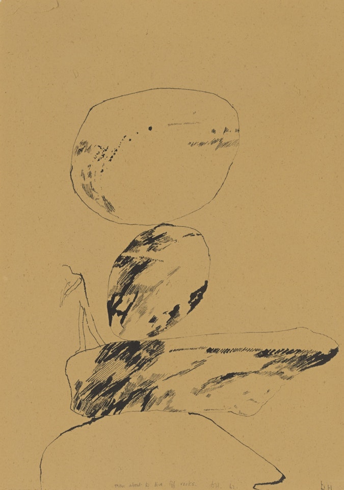 Man about to dive off rocks by David Hockney