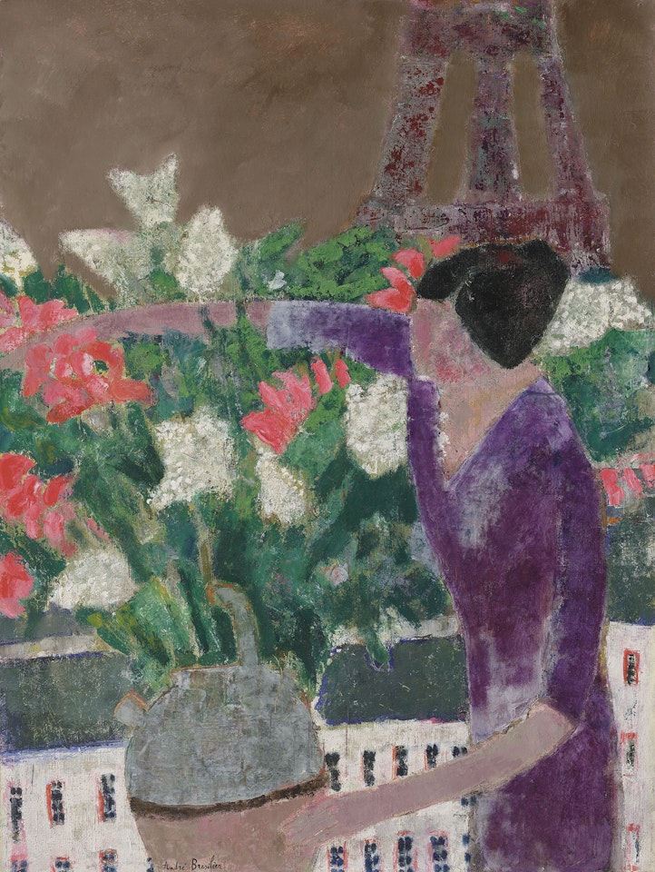 Femme au bouquet devant la Tour Eiffel by André Brasilier