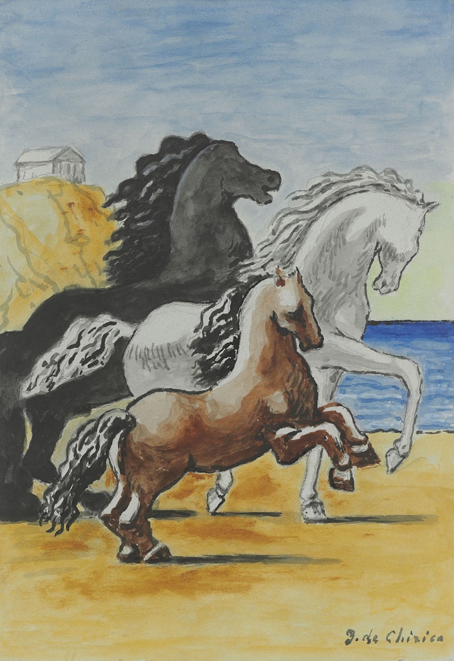 Cavalli in riva al mare by Giorgio de Chirico