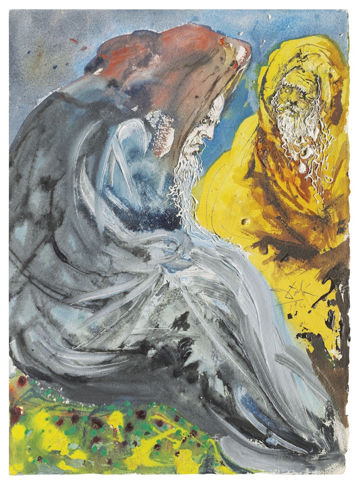 Deux vieux avec des barbes, l'une jaune, l'autre brune by Salvador Dali