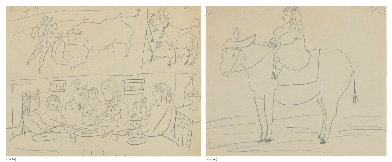 Scène tauromachique - Chèvre - Scène familiale (recto); La fille de l'artiste (verso) by Pablo Picasso