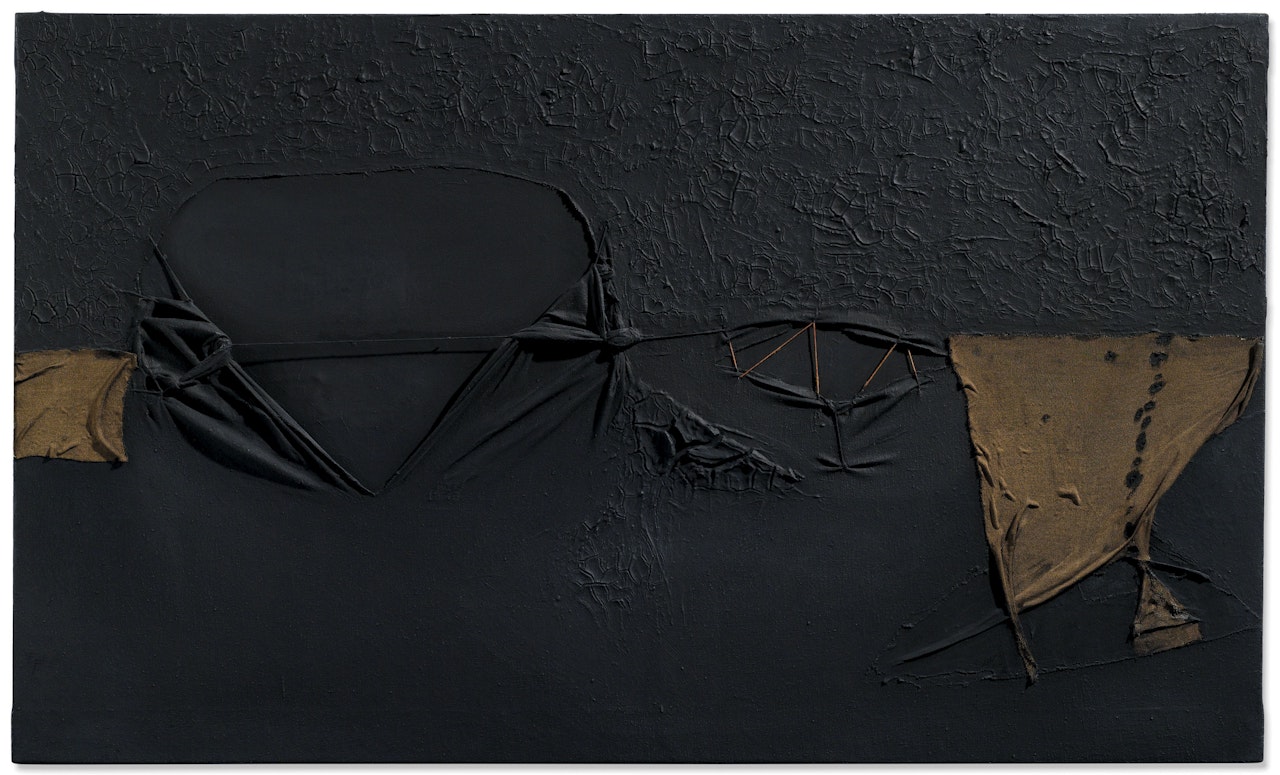 Nero con punti rossi (Black with Red Stitches) by Alberto Burri