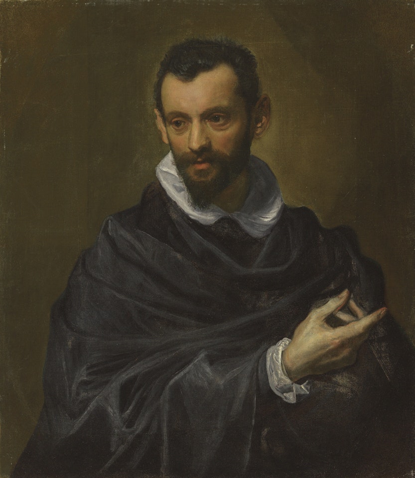 Portrait of a bearded man, half-length, in a black cloak by Jacopo Palma il Giovane
