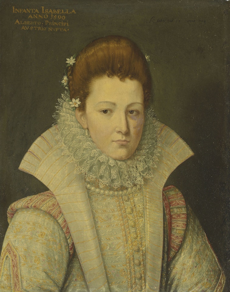 Portrait of a lady, bust-length, in a gilt-embroidered oyster gown and ruff by Italian School