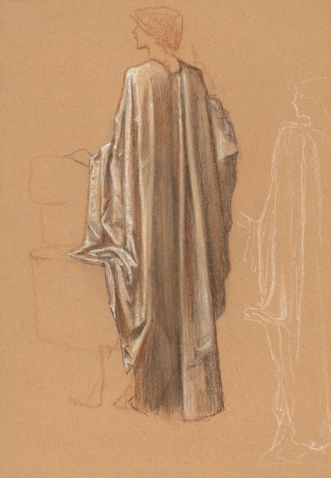 Study for a draped female figure for 'The Sleep of Arthur in Avalon', with a subsidiary figure study in a similar pose by Edward Coley Burne-Jones