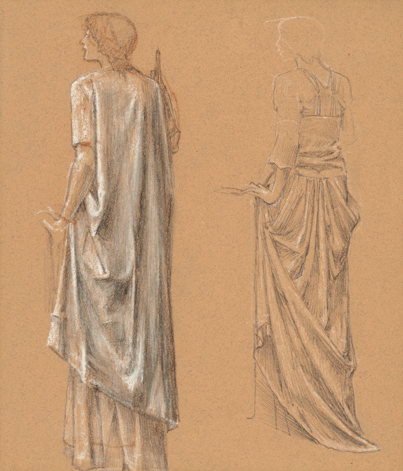 Study of a draped female figure, with a subsidiary study of the same, for 'The Sleep of Arthur in Avalon' by Edward Coley Burne-Jones
