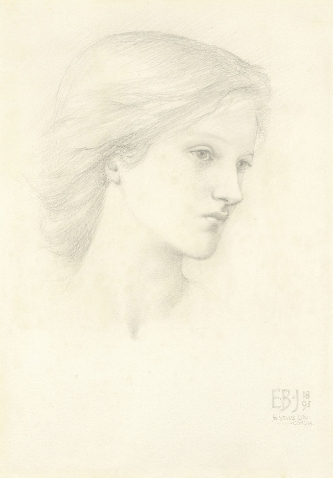 Female head study for the first of the Three Graces in 'Venus Concordia' by Edward Coley Burne-Jones