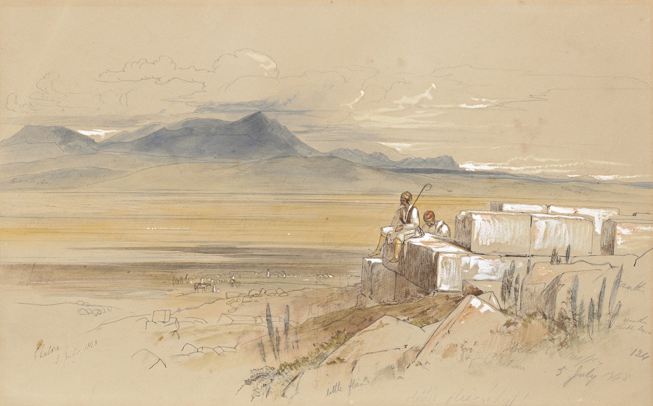 Shepherd resting on ruins, Plataea, Greece by Edward Lear
