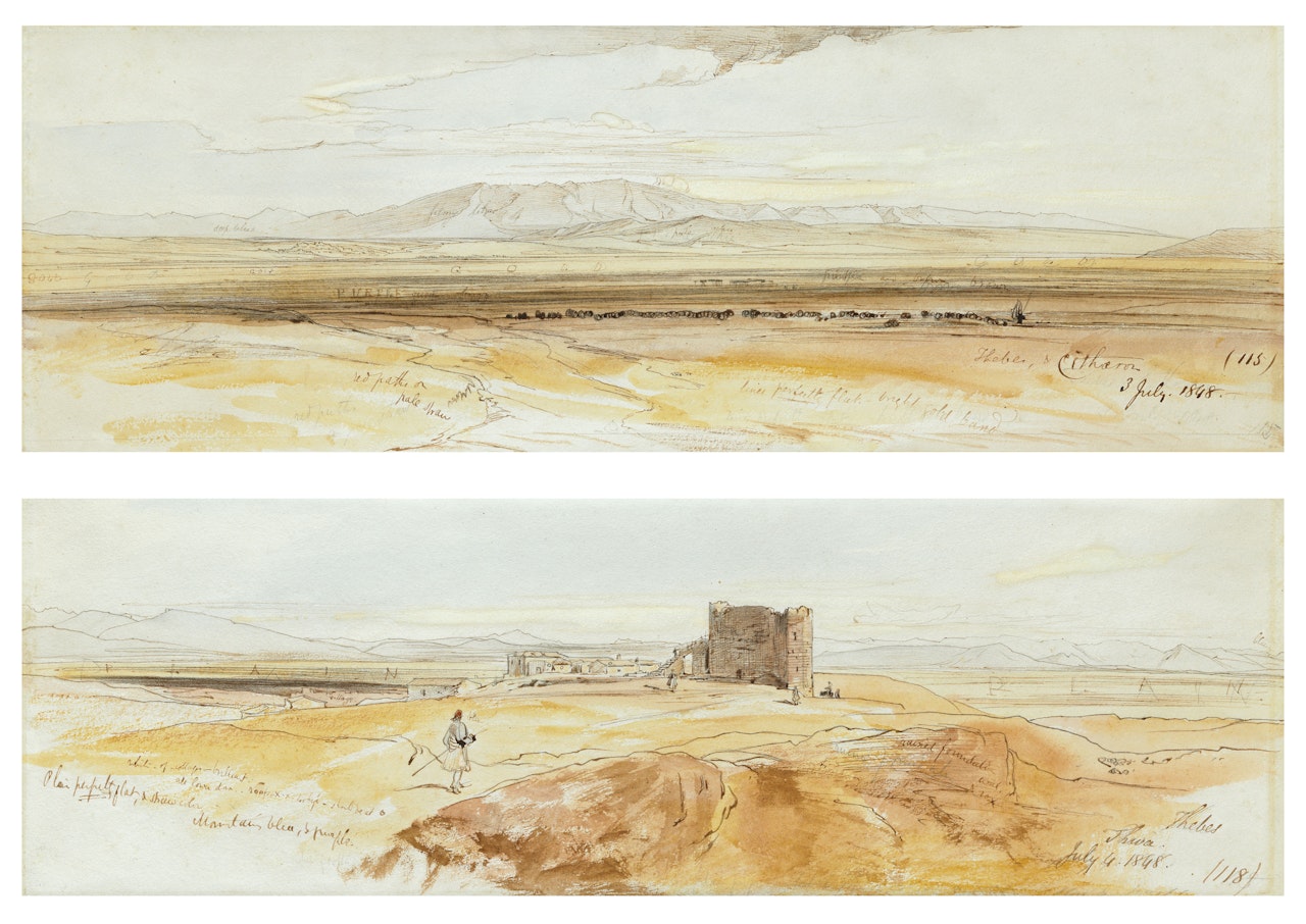 Two views of Thebes by Edward Lear