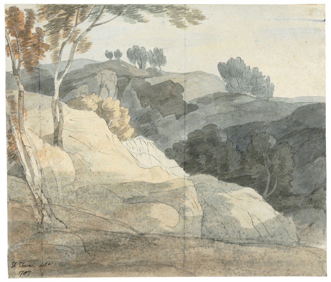 View of the waterfall at Chudleigh Rock, Devon by Francis Towne
