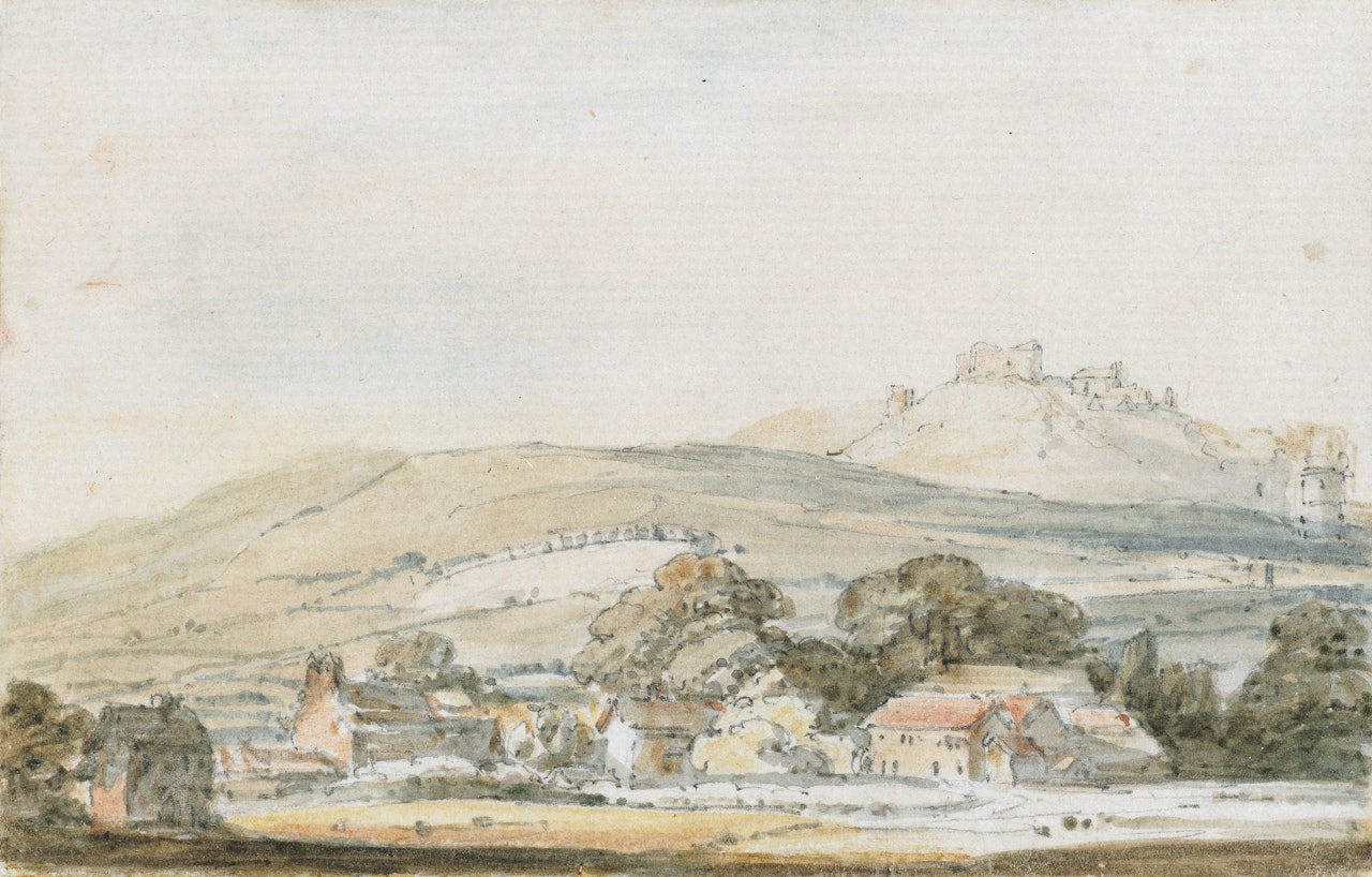 Corfe, Dorset, with the castle behind by Thomas Girtin