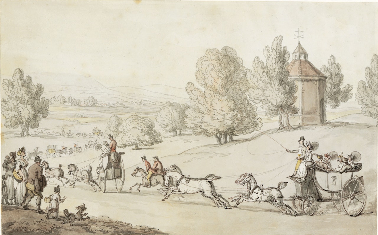 Coaches racing down a country road by Thomas Rowlandson